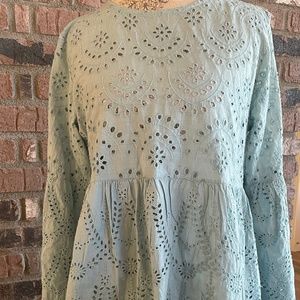 Valentina Naldi  (Made in Italy) Turquoise Eyelet Top